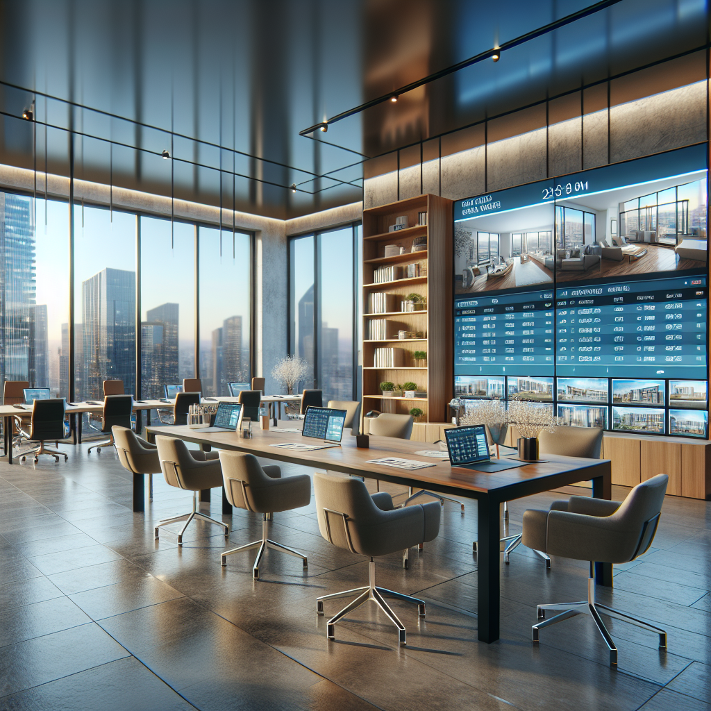 Realistic stock image of modern real estate office