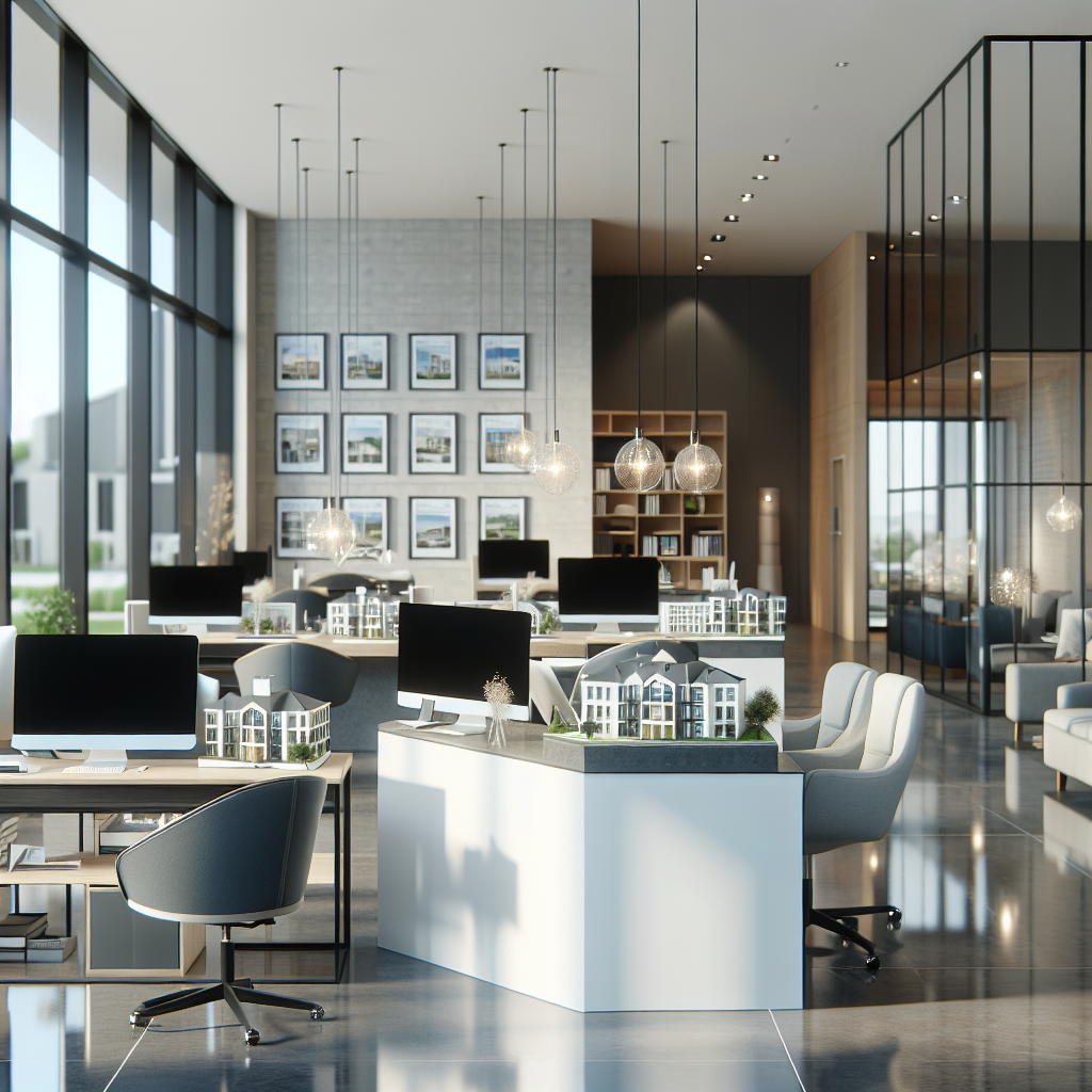 Realistic stock image of modern real estate office.