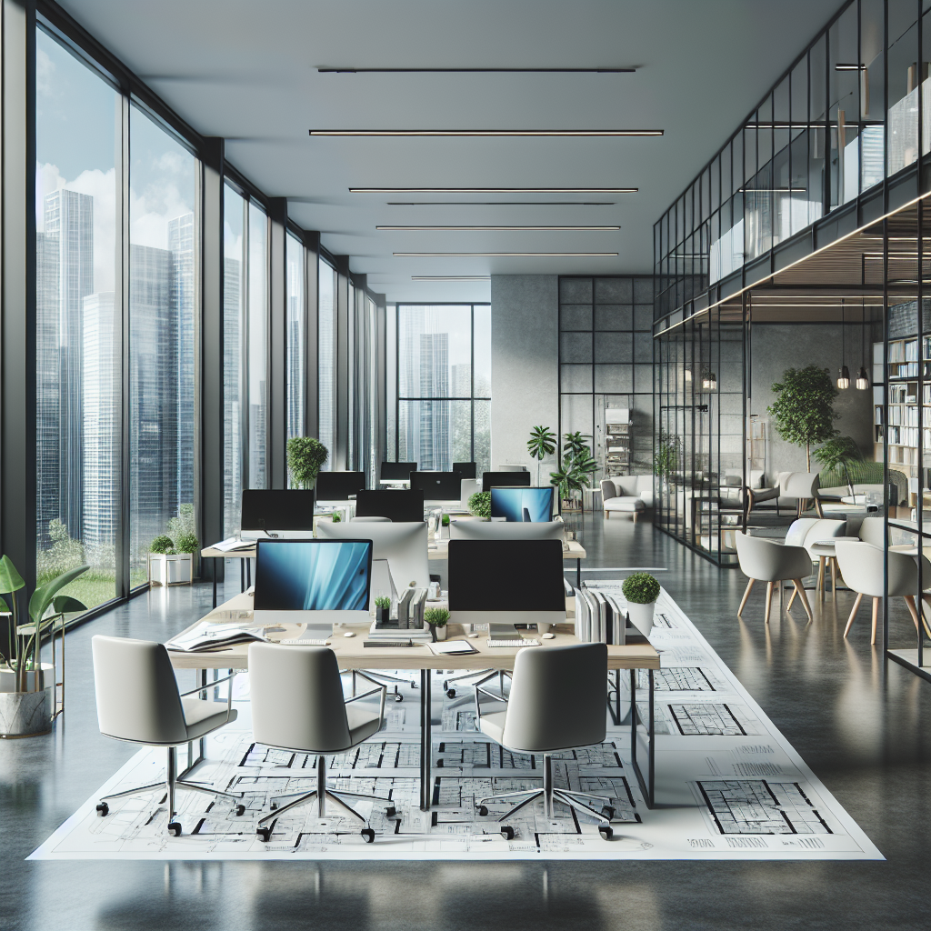 Realistic stock image of modern real estate office.